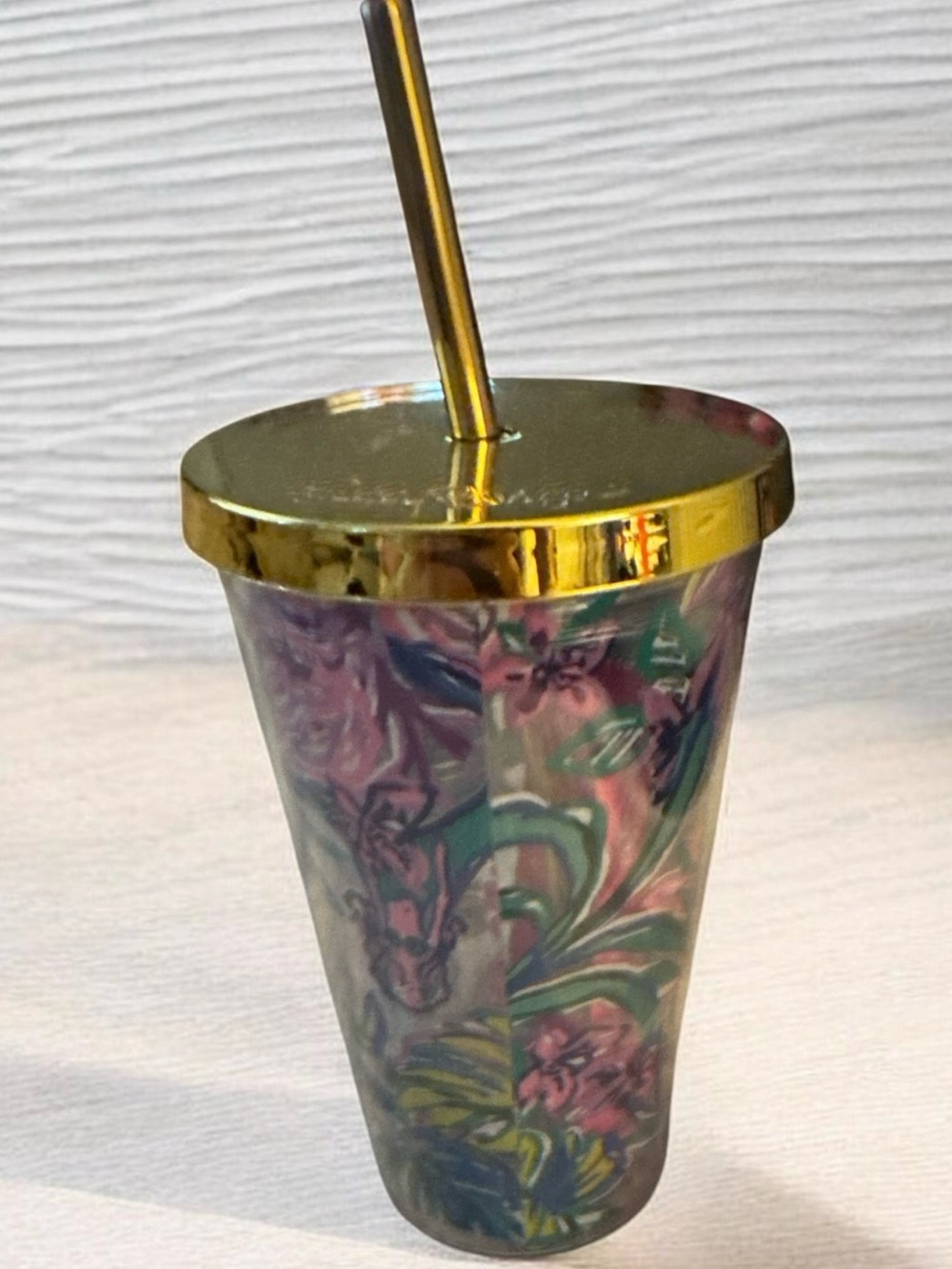 Lilly Pulitzer Iridescent Floral Tumbler with Gold Lid & Straw